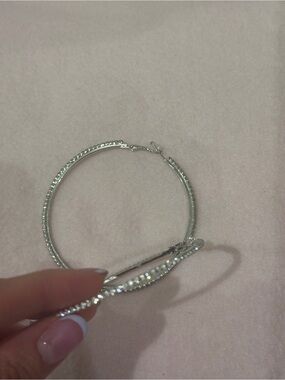 Silver Crystal Hoop Earrings - Women's Sparkling Hoop